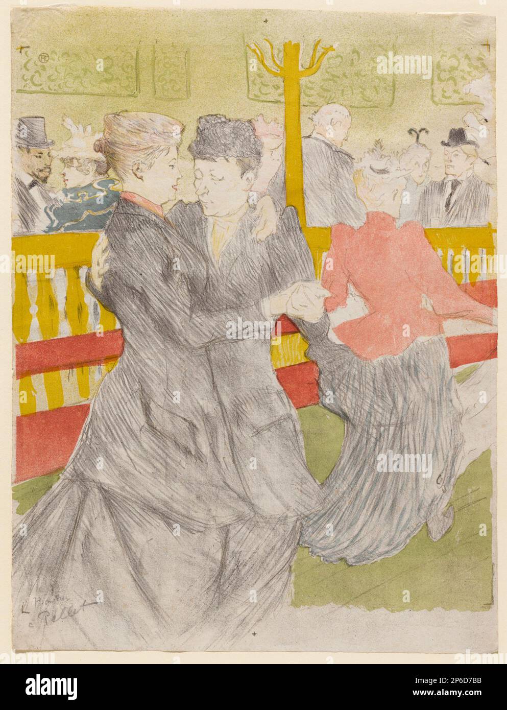 Henri de Toulouse-Lautrec, danse au Moulin Rouge, 1897, lithographie imprimée en gris-noir, bleu-gris, rouge, jaune et vert sur papier vélin crème. Banque D'Images