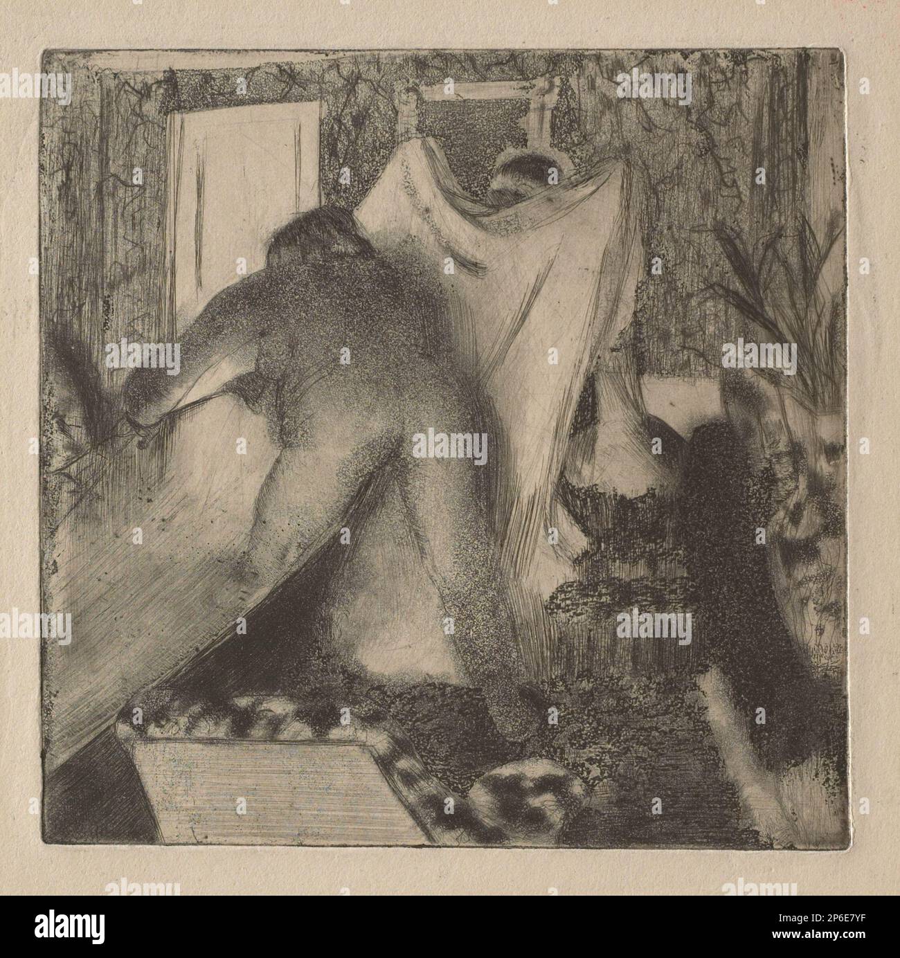 Hilaire-Germain-Edgar Degas, la sortie du bain, 1879–80, gravure, aquatint et point sec sur papier vélin. Banque D'Images