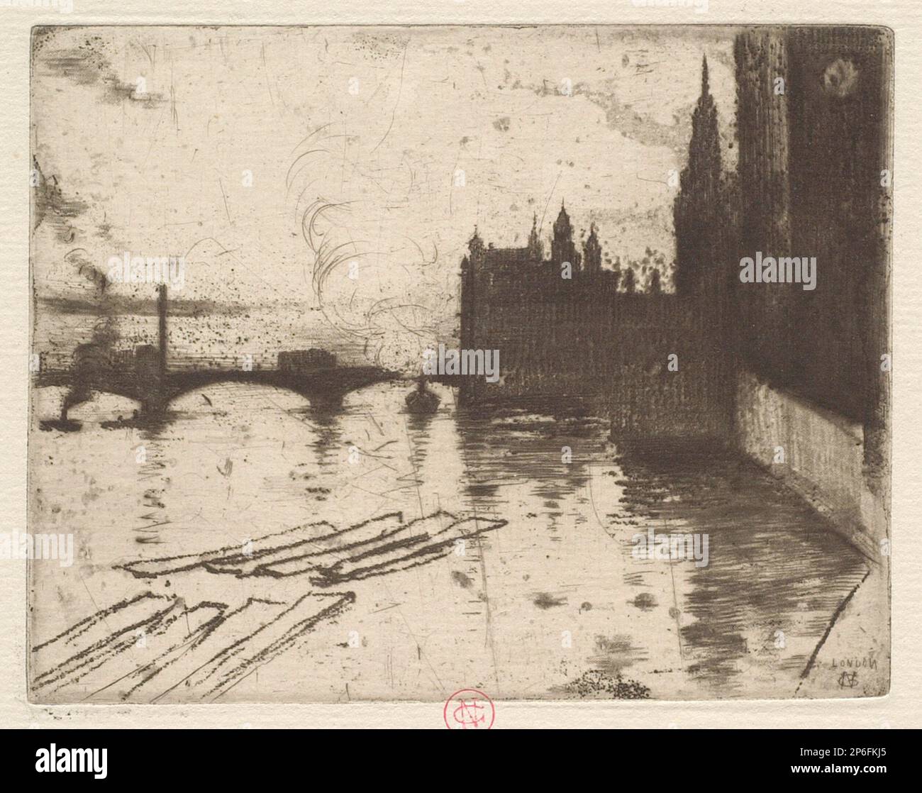 Norbert Goeneutte, Londres (Westminster), vers 1880, gravure en terre tendre, aquatinte et point sec sur papier coulé. Banque D'Images