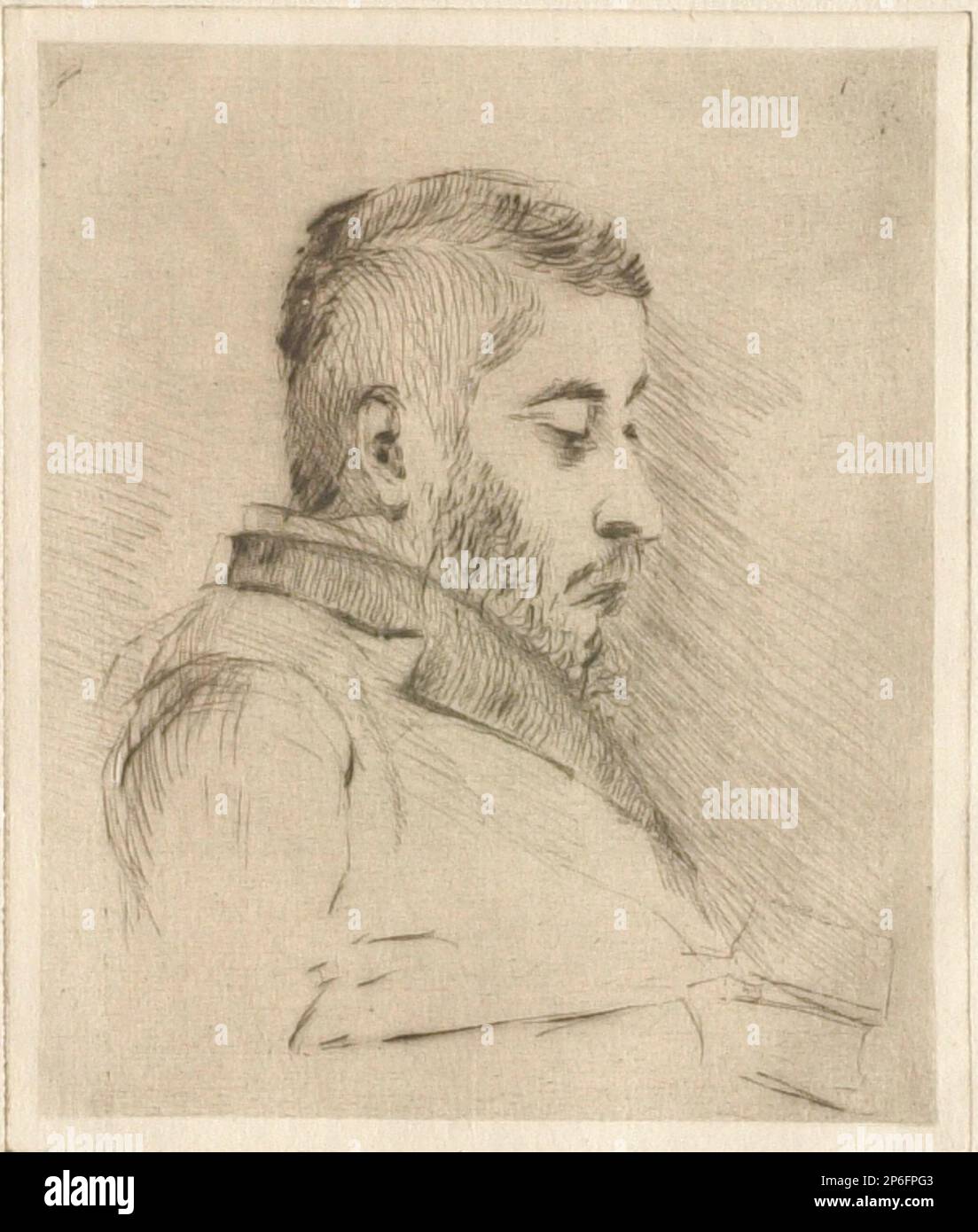 Henri-Charles Guérard, Portrait de Ferencz Pulszky, c. 1885, point sec sur papier ponté. Banque D'Images