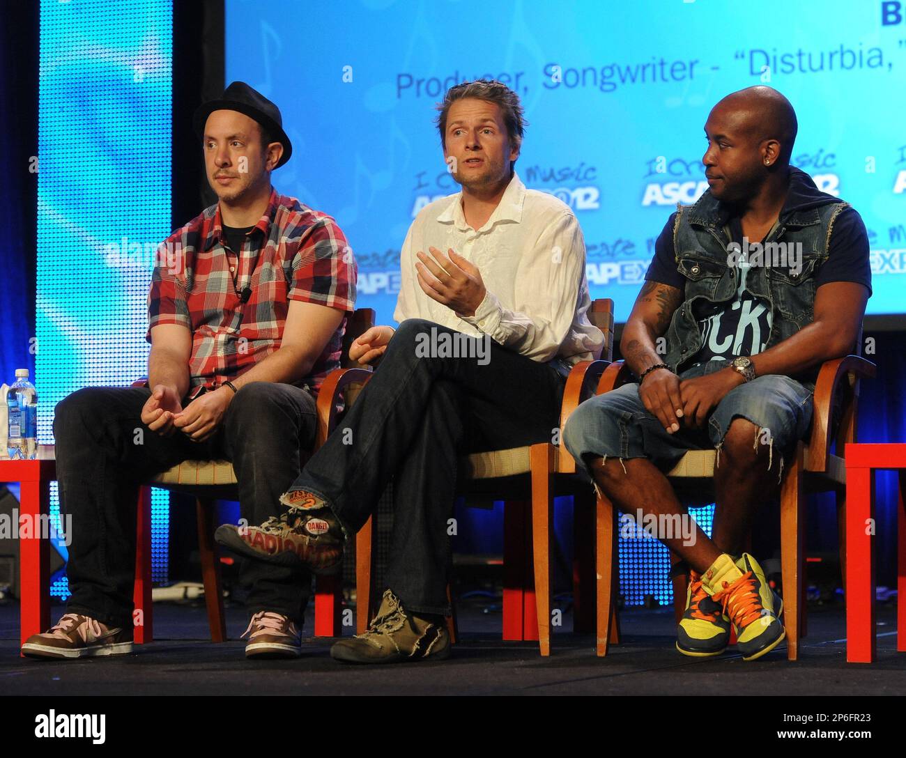 HOLLYWOOD, CA - APRIL 21: (L-R) Producers/songwriters Sam Hollander, Toby Gad and Brian Kennedy participate in 'The New Publishers: Writers Signing Writer' panel at the 2012 ASCAP "I Create Music" EXPO at the Renaissance Hollywood Hotel on April 21, 2012 in Hollywood, California. (Photo by Frank Micelotta/Invsion/AP) Banque D'Images