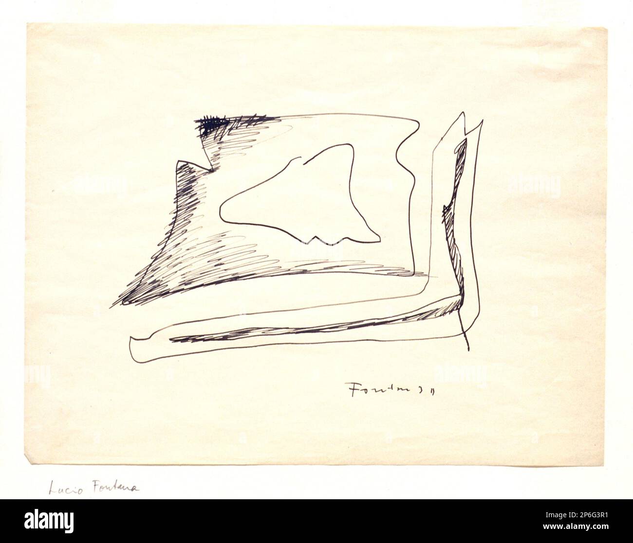 Lucio Fontana, dessin abstrait, 1931, encre noire sur papier. Banque D'Images