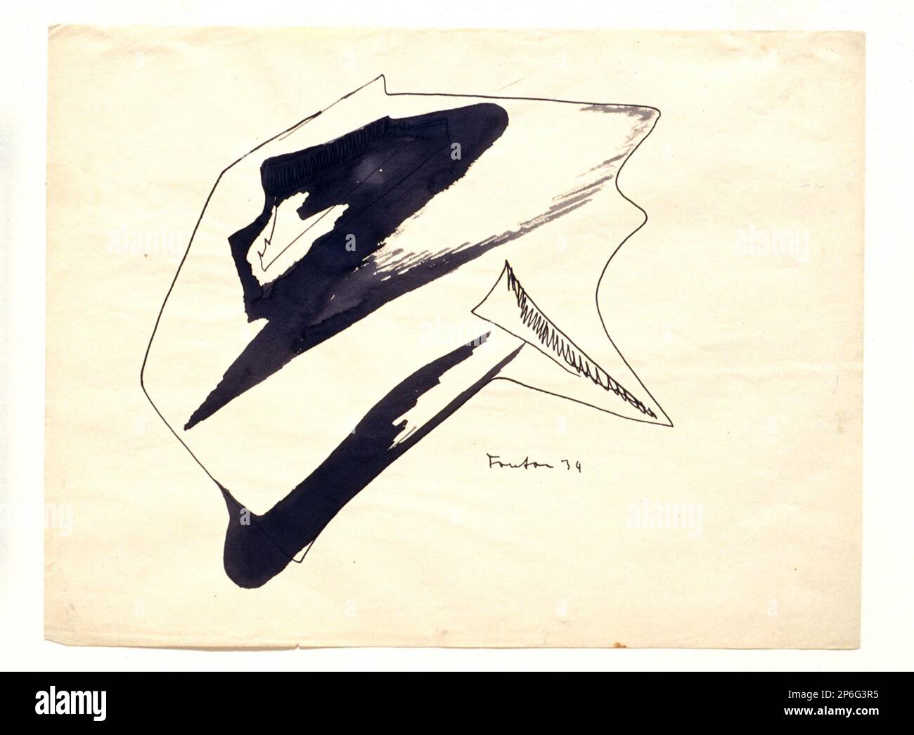 Lucio Fontana, Etude pour Concetti Spaziali #6, 1934, encre noire sur papier. Banque D'Images