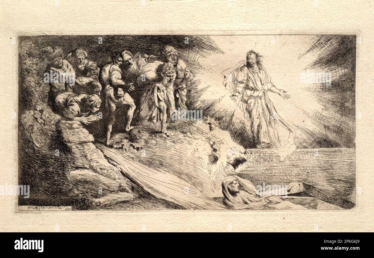Salvatore Castiglione, l'élévation de Lazarus, 1645, gravure sur papier couté. Banque D'Images
