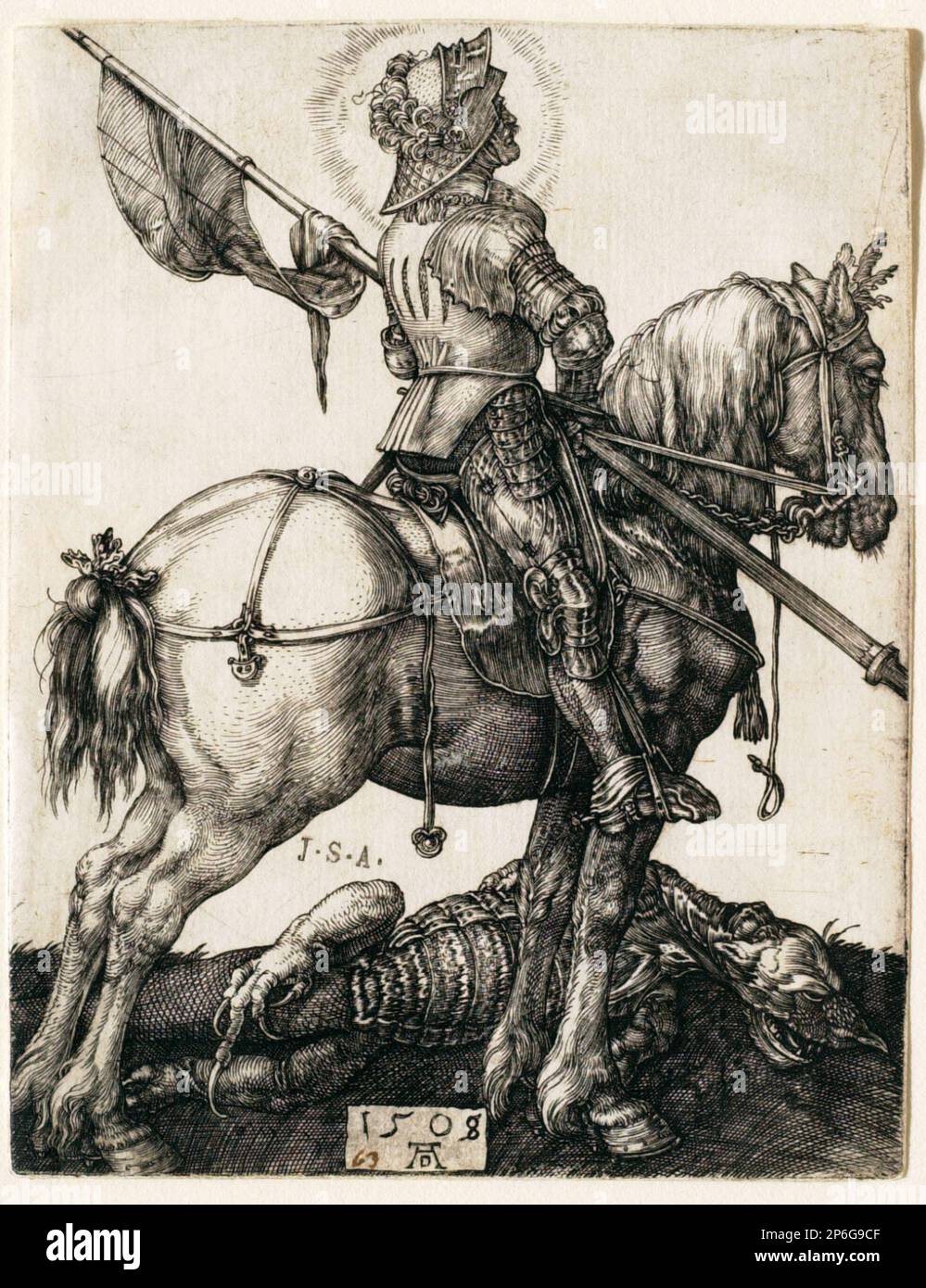 Albrecht Dürer, Saint George à cheval, 1505–08, gravure sur papier. Banque D'Images