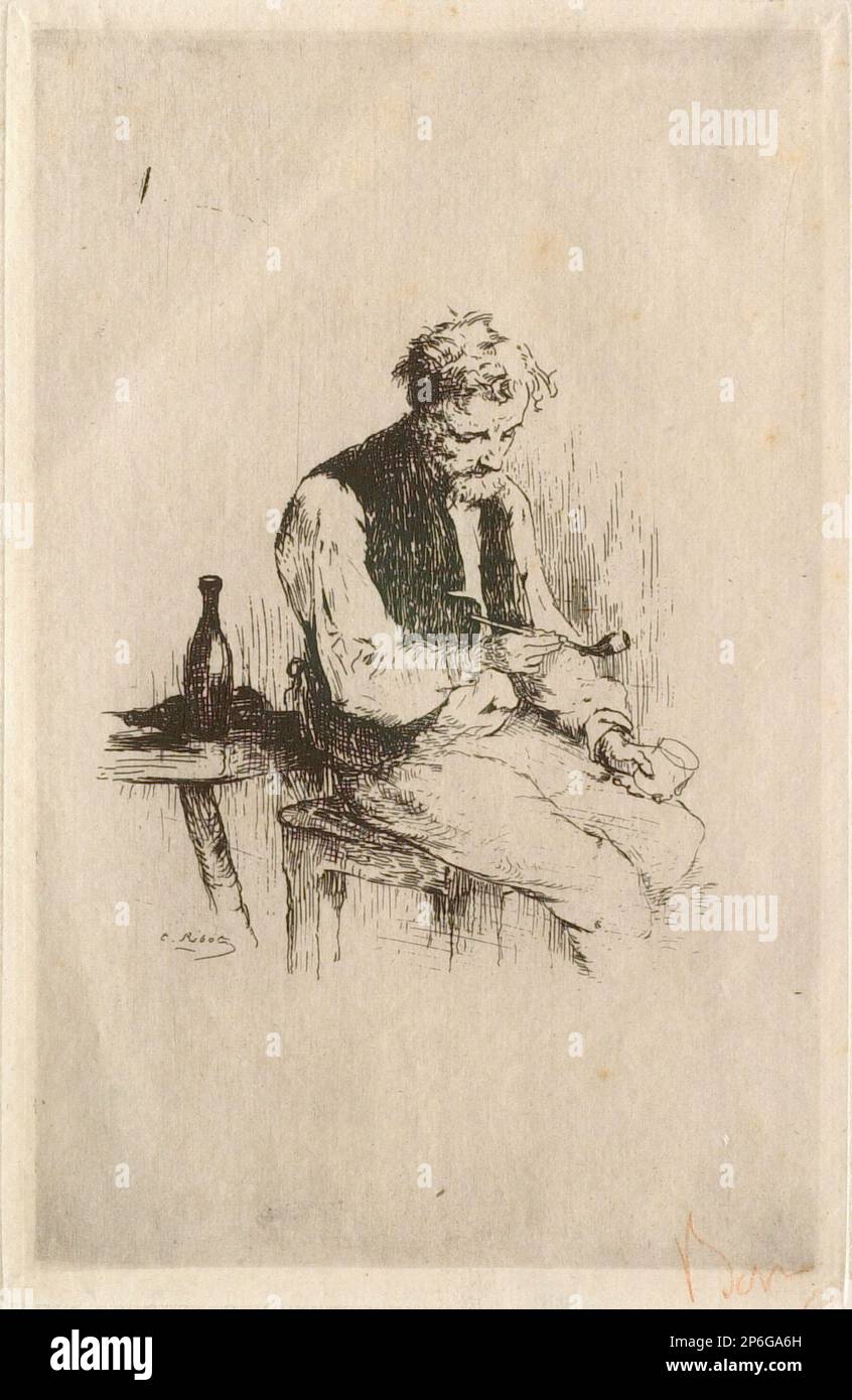 Théodule Ribot, Une grande tristesse, gravé sur du papier peint. Banque D'Images