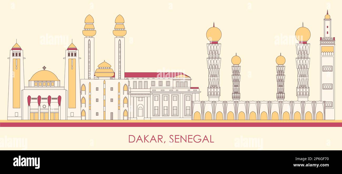 Caricature panorama de la ville de Dakar, Sénégal - illustration vectorielle Illustration de Vecteur