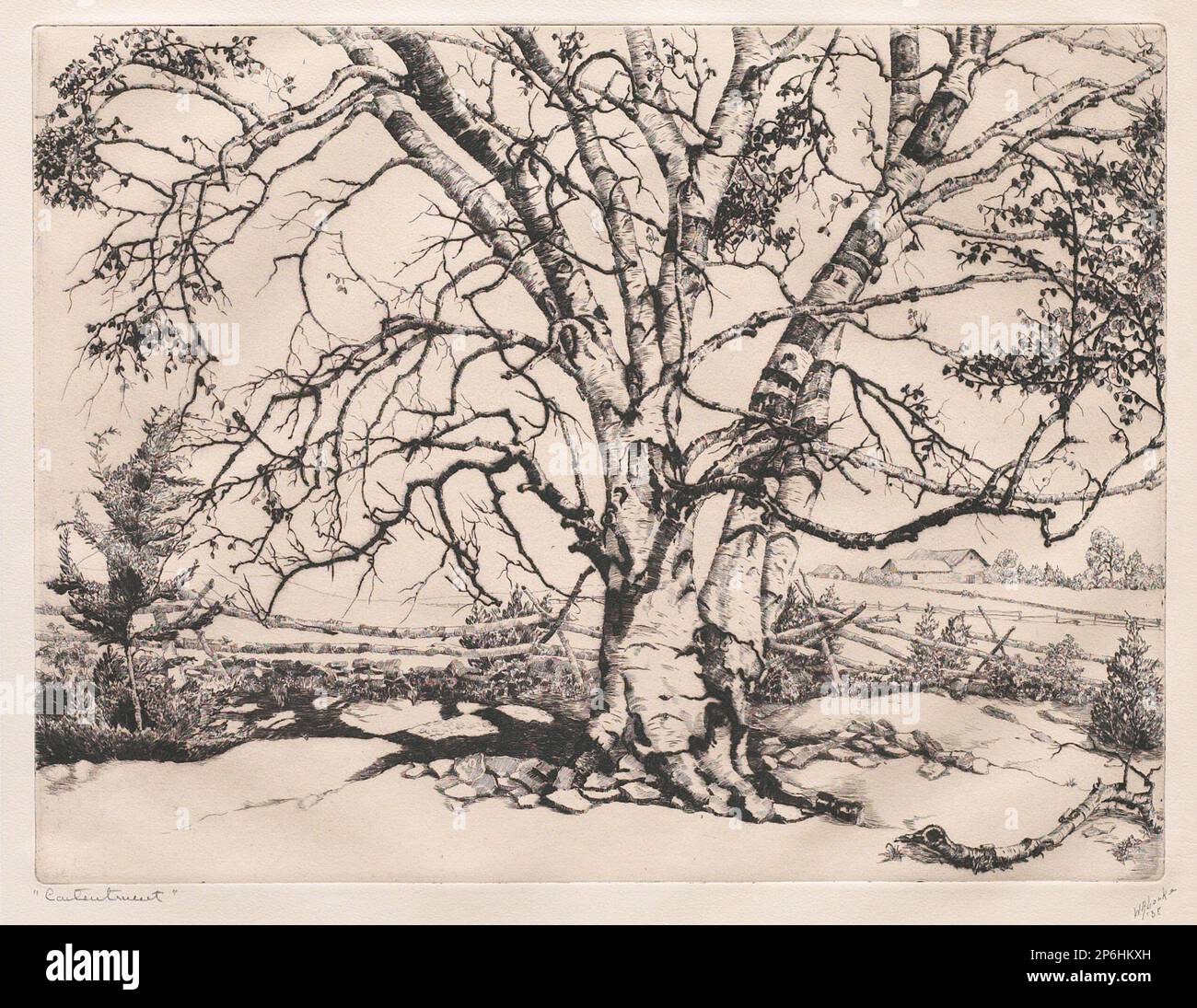 Walter R. Locke, contentement, 1938, gravure sur papier coulé. Banque D'Images