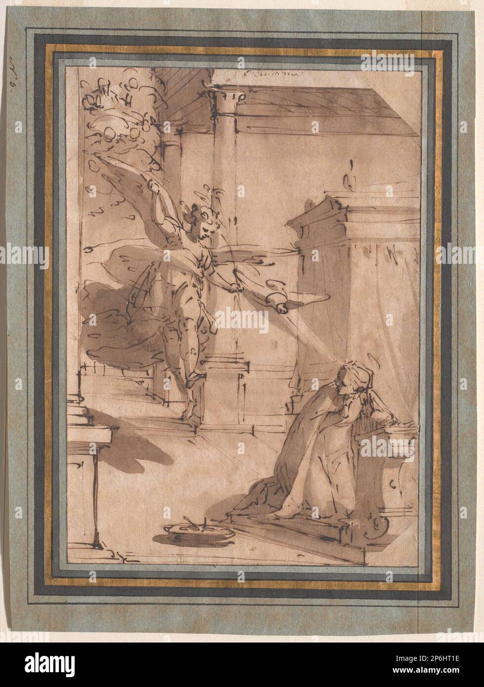 Luca Cambiaso, Annonciation, c. 1568, stylo et encre brune et lavage brun sur papier. Banque D'Images