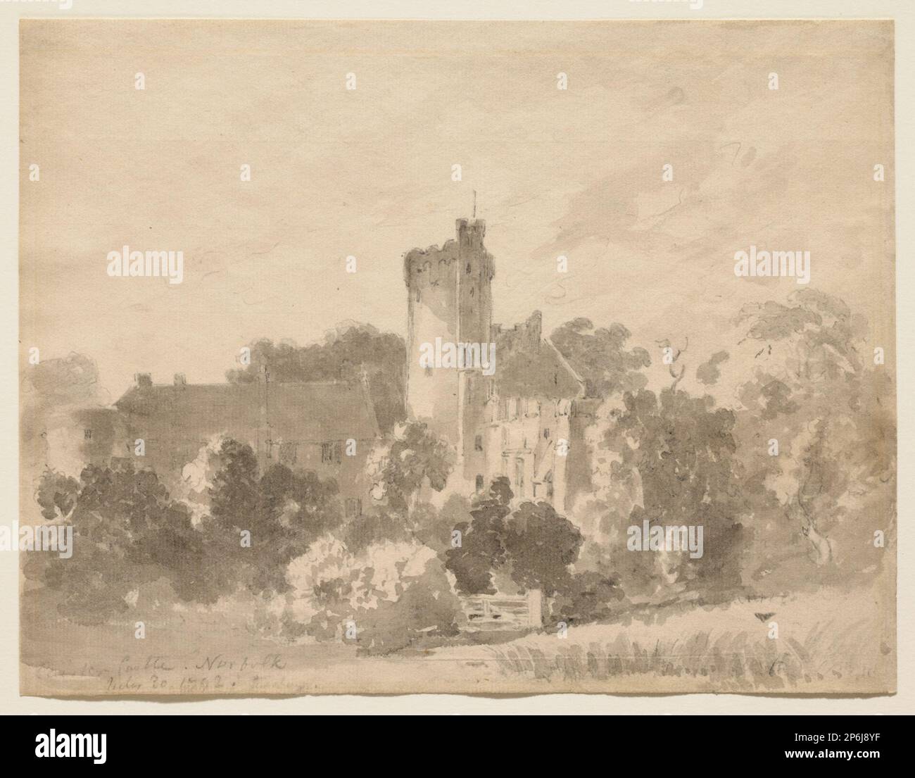 John Constable, Caister Castle, Norfolk, 1823, graphite et pinceau et lavage gris sur papier blanc. Banque D'Images