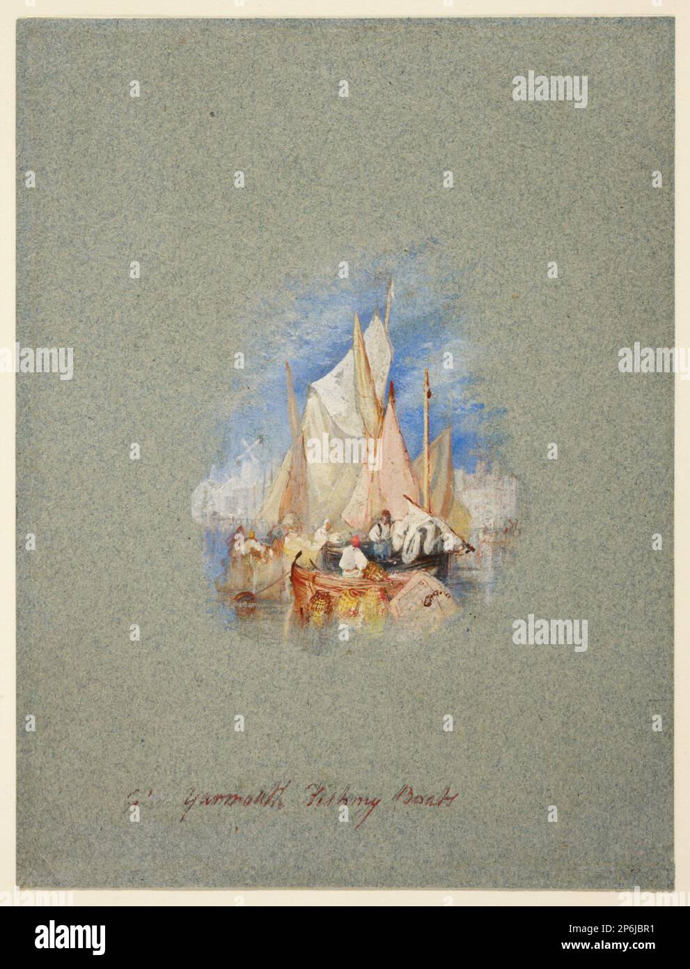 Joseph Mallord William Turner, bateaux de pêche de Great Yarmouth, vers 1827, gouache sur papier vélin bleu. Banque D'Images