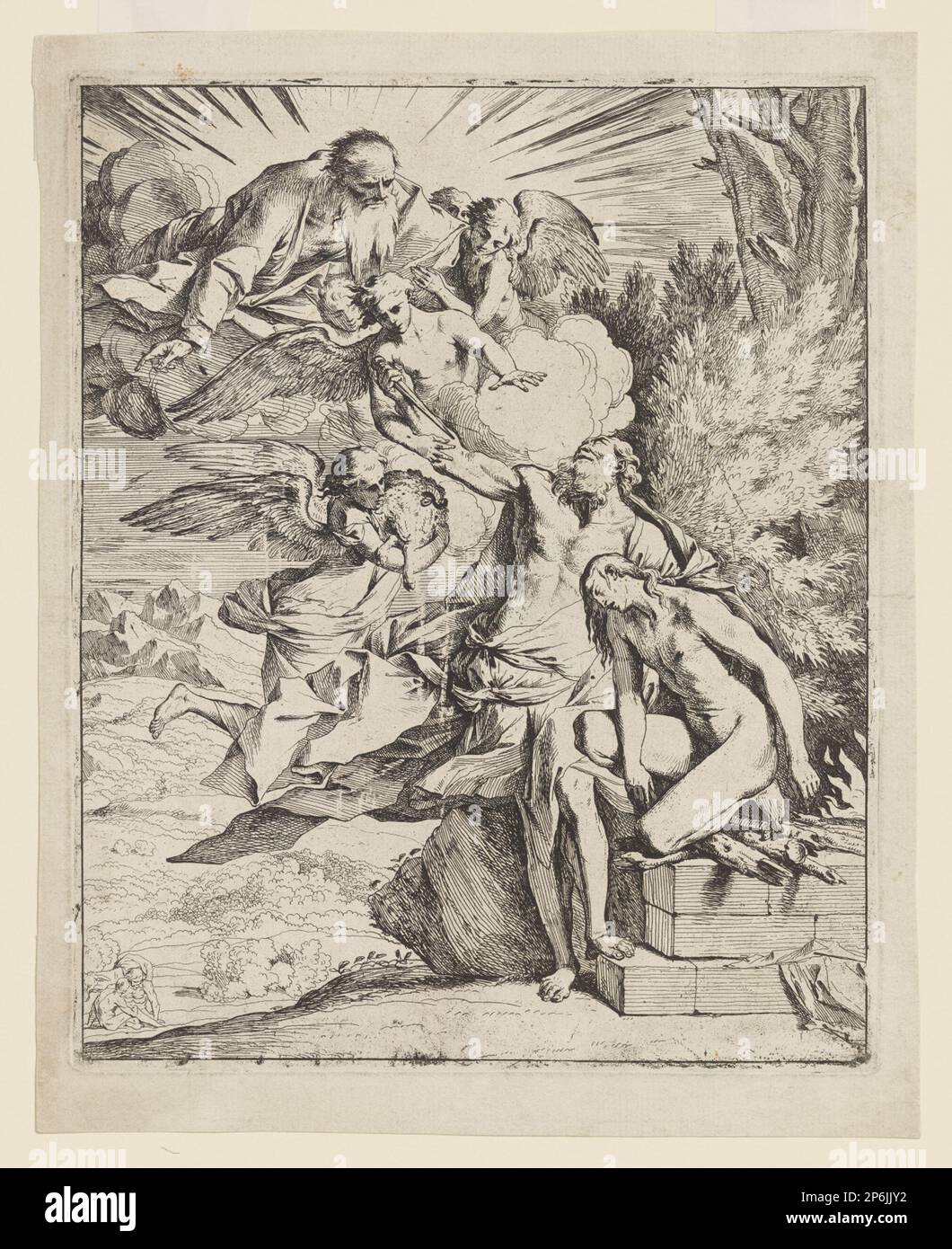 Pietro Testa, le sacrifice d'Isaac, 1640/42, gravure sur papier ivoire posé. Banque D'Images