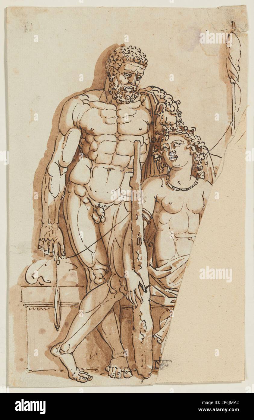 Attribué à Felice Giani, Hercules et Omphale, stylo et encre brune avec brosse et lavage brun sur papier. Banque D'Images
