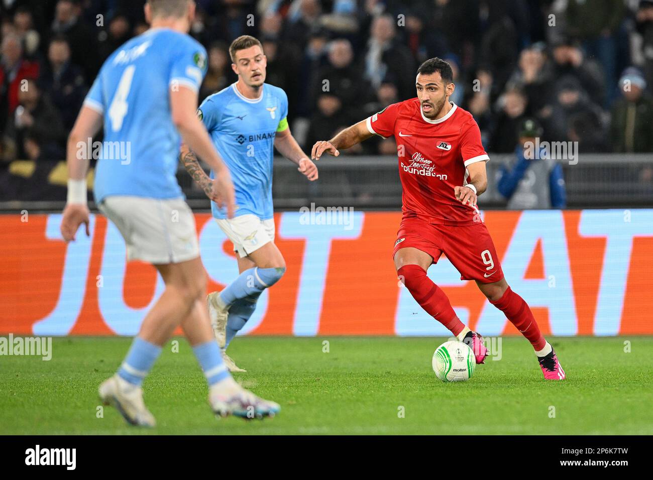 Evangelo Pavlidis d'AZ Alkmaar lors de l'UEFA Conference League Round de 16, First Leg 2022-2023 Match, Stadio Olimpico, Lazio v Az Alkmaar, 7 mars 2023 (photo d'AllShotLive/Sipa USA) Credit: SIPA USA/Alay Live News Banque D'Images