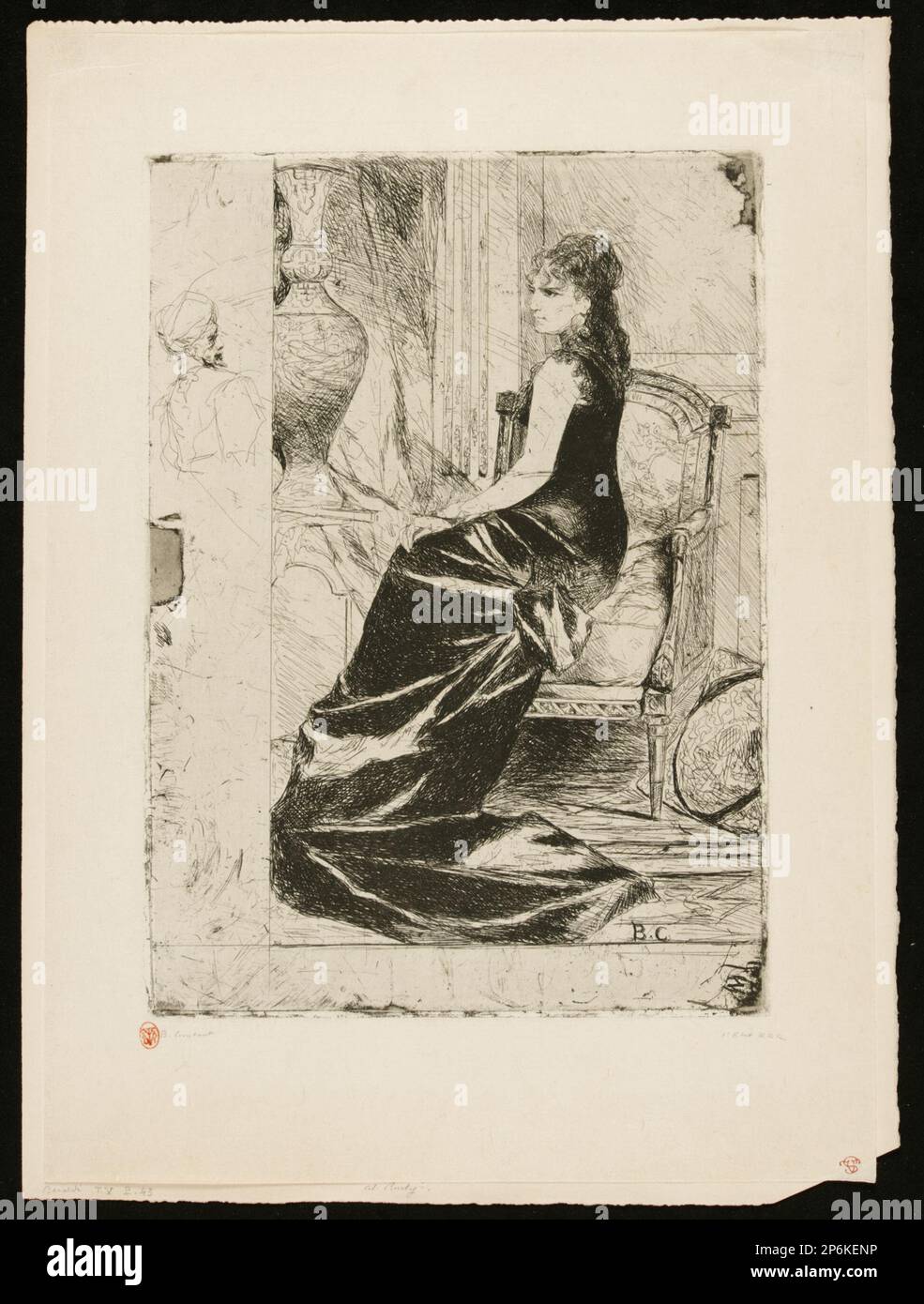 Jean Joseph Benjamin constant, Femme en Noir (la Femme en noir), vers 1876, Etching à l'encre noire sur papier japonais crème. Banque D'Images