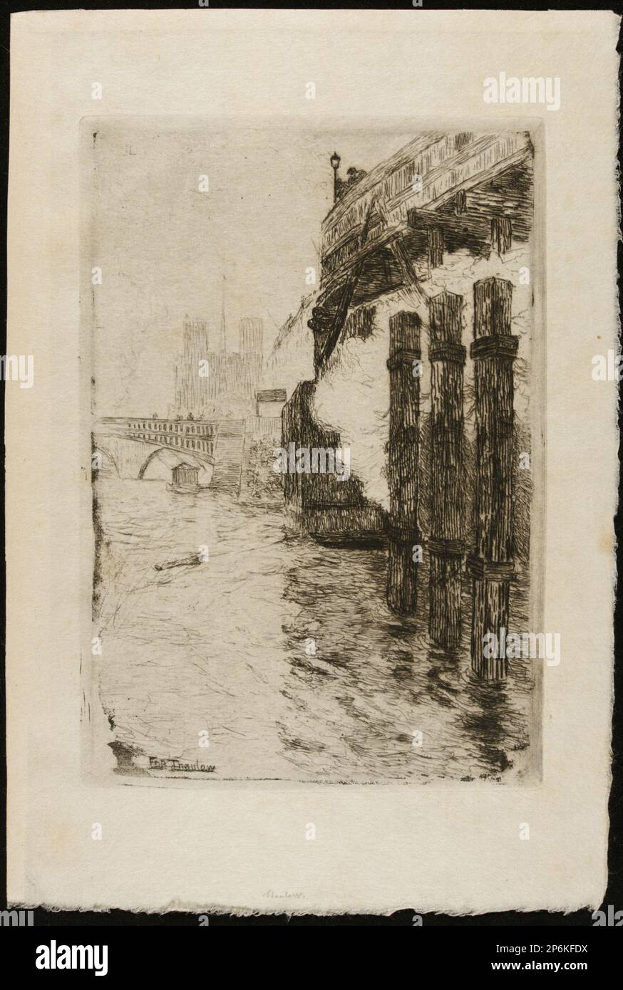 Fritz Thaulow, Pont de l'Estacade, 1893, gravure et point sec à l'encre noire sur papier japonais crème. Banque D'Images