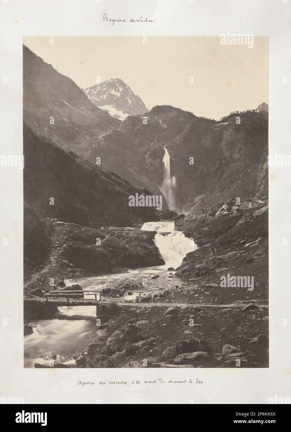 Joseph Vigier, vue sur les chutes d'eau du Lac d'Oô, Pyrénées, 1853, imprimé sel sur papier négatif. Banque D'Images