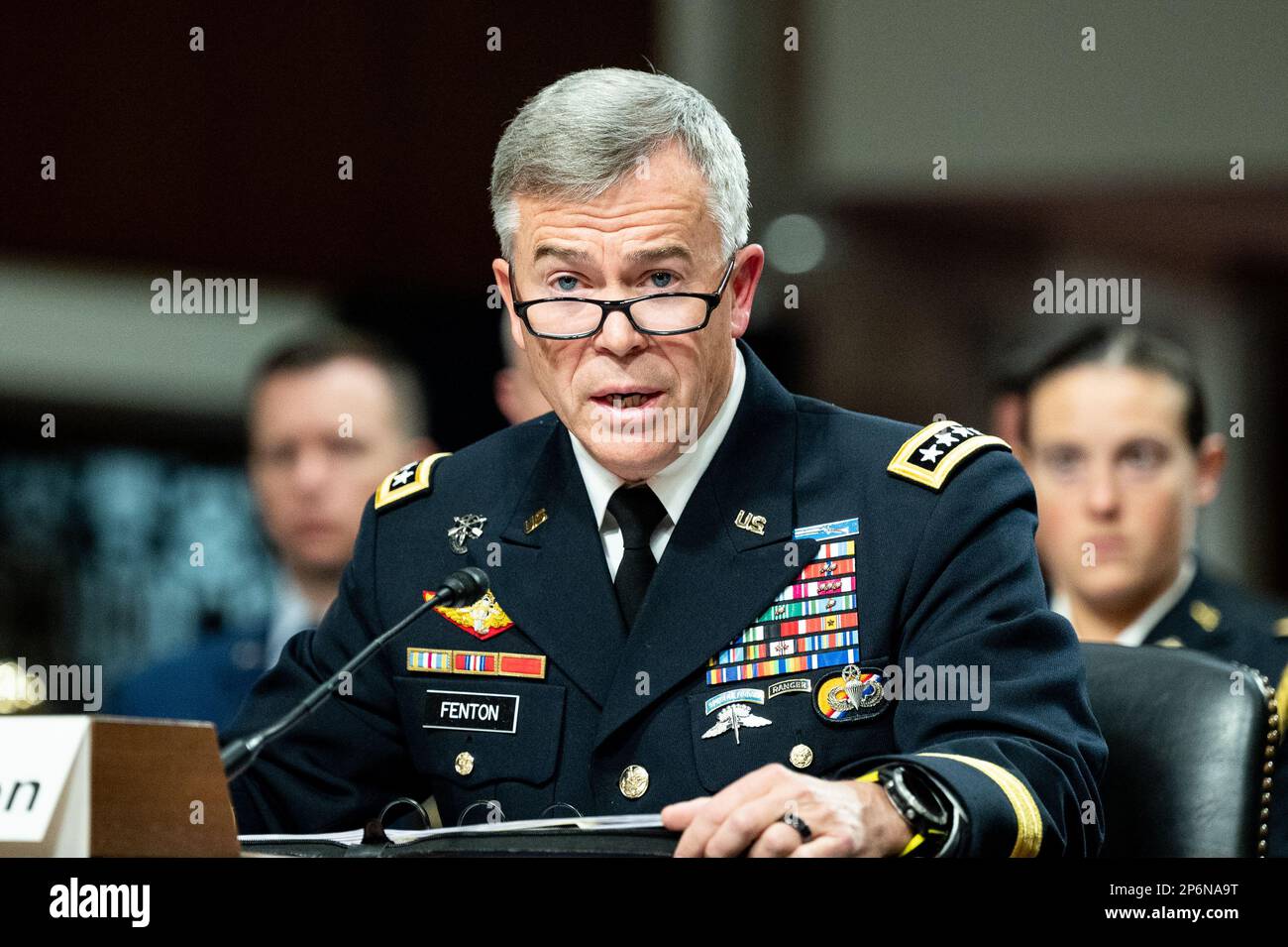 Washington, États-Unis. 07th mars 2023. Le général Bryan Fenton, Commandement des opérations spéciales des États-Unis, prenant la parole à l'audience du Comité des services armés du Sénat aux États-Unis Crédit Capitol : SOPA Images Limited/Alamy Live News Banque D'Images