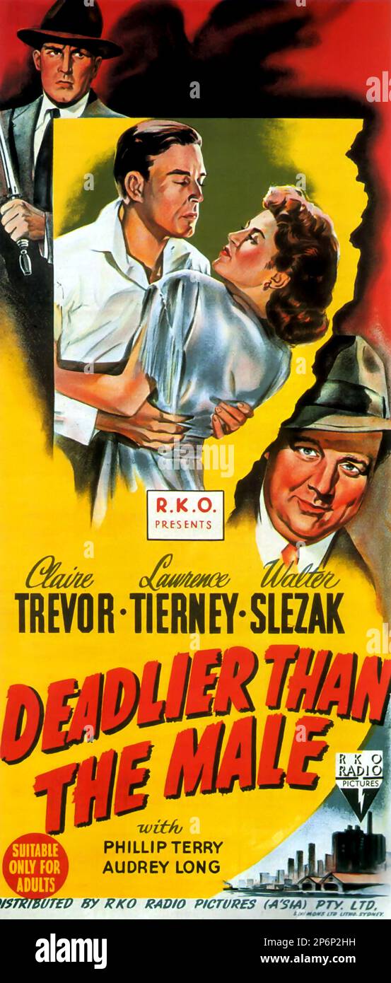 1947: Le FILM NOIR DEADLIER QUE LE MÂLE ( alias NÉ À TUER ) par Robert Wise , avec CLAIRE TREVOR , Lawrence Tierney et Walter Slezak. D'un roman de James Gunn - FILM - CINÉMA - affiche pubbliciario - affiche - publicité - locandina - DIVA - DIVINA - DIVINE - VAMP - FEMME FATALE - - --- Archivio GBB Banque D'Images