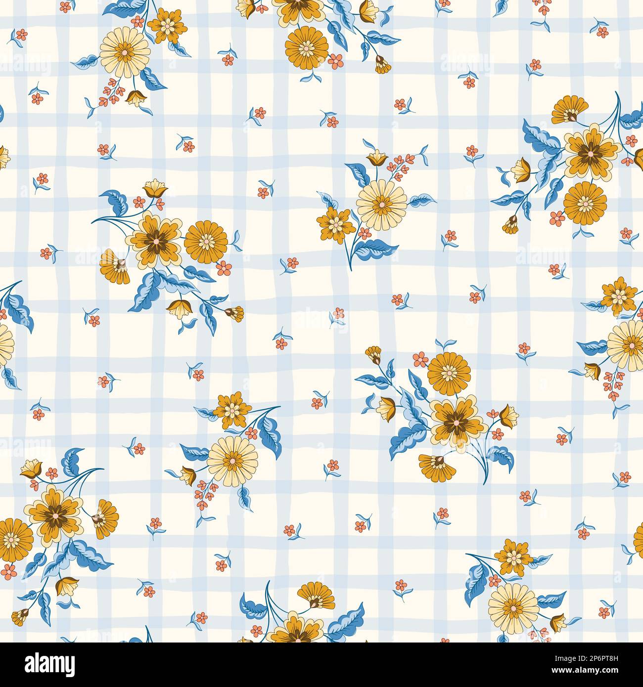 Fleurs chintz indiennes et motif Plaid Vector sans couture Illustration de Vecteur
