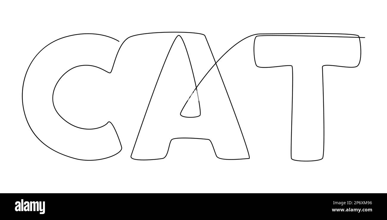 Une ligne continue de mot Cat. Concept de vecteur d'illustration à trait fin. Dessin de contour idées créatives. Illustration de Vecteur