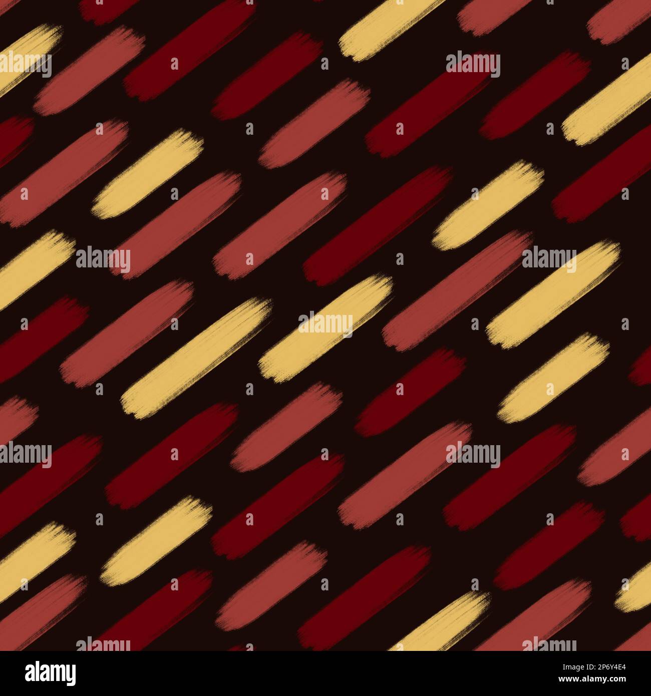Rayures diagonales courtes sans coutures. Traits de pinceau jaune et rouge sur fond noir. Imprimé strié sur toute la surface pour le papier d'emballage ou le tissu Banque D'Images