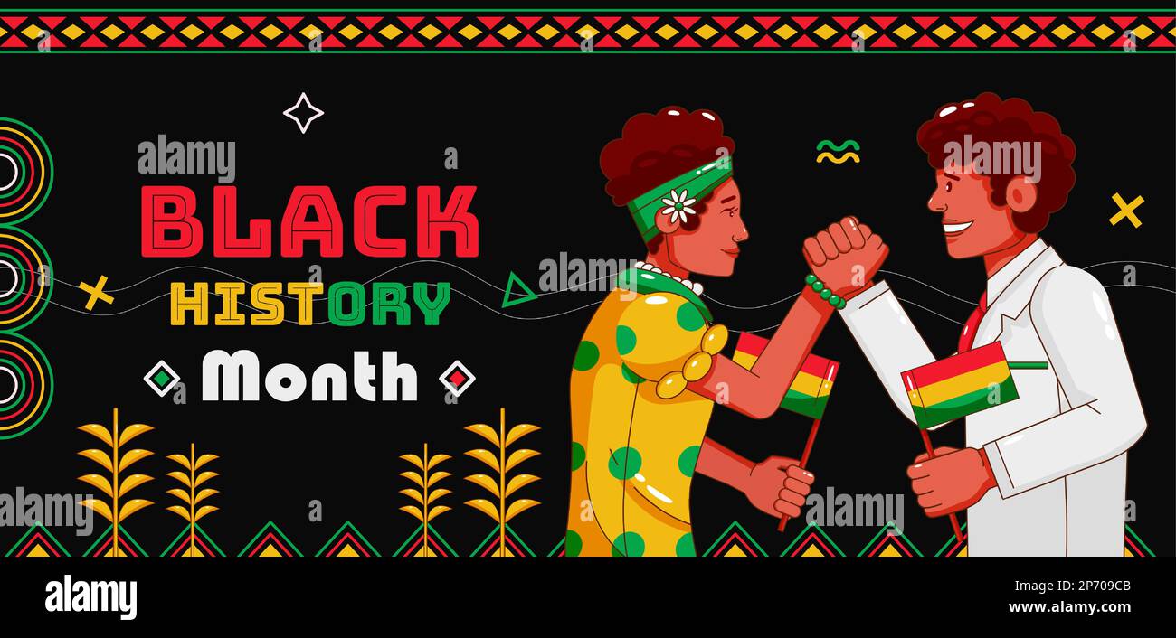 Le mois de l'histoire des Noirs, illustration de l'homme et de la femme qui se secouent la main encourageant Illustration de Vecteur