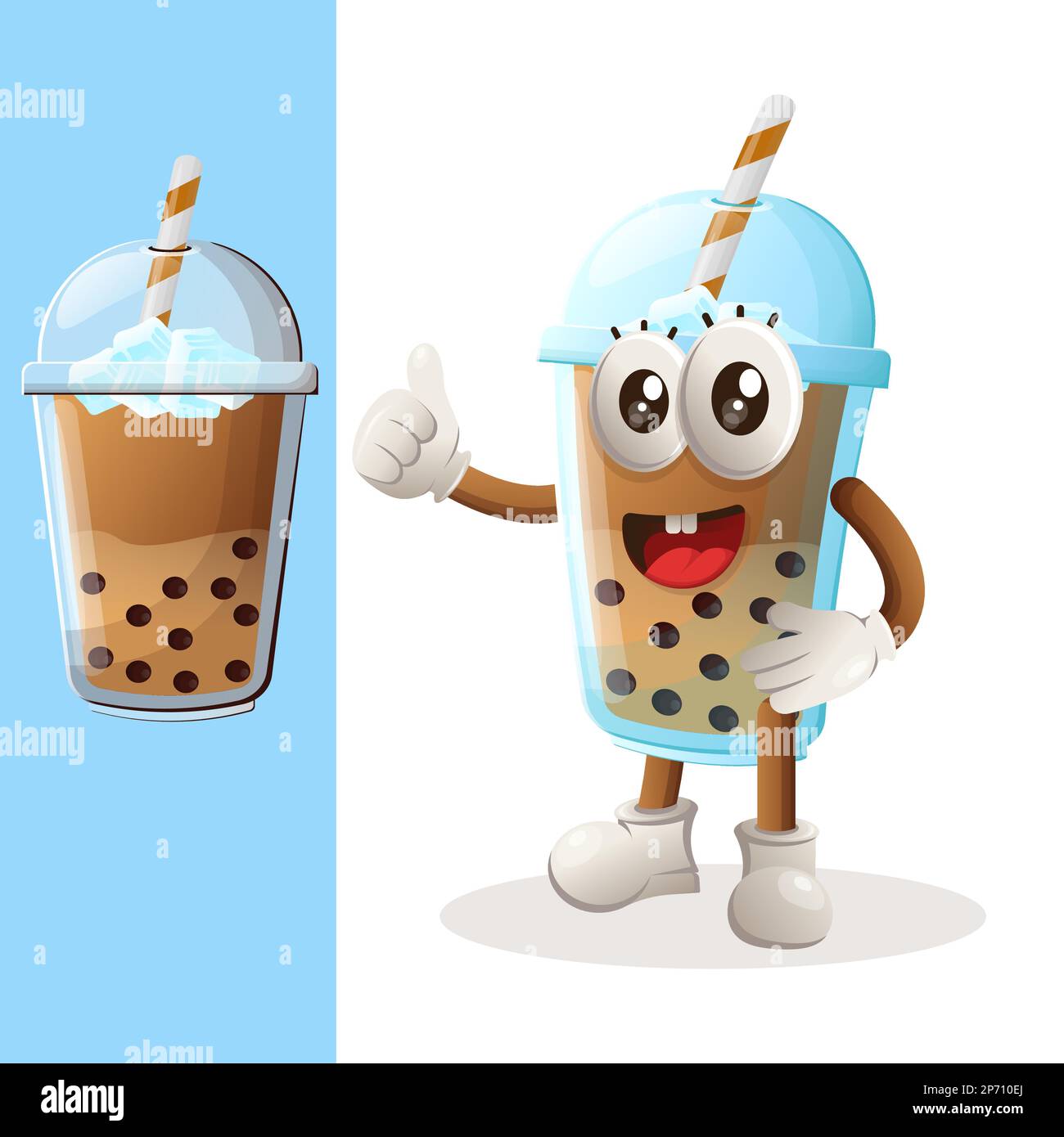 Une adorable mascotte à thé et à bulles se lève. Idéal pour les magasins d'alimentation, les petites entreprises ou le commerce électronique, les marchandises et les autocollants, la promotion de bannière, le blog de revue de nourriture ou Illustration de Vecteur
