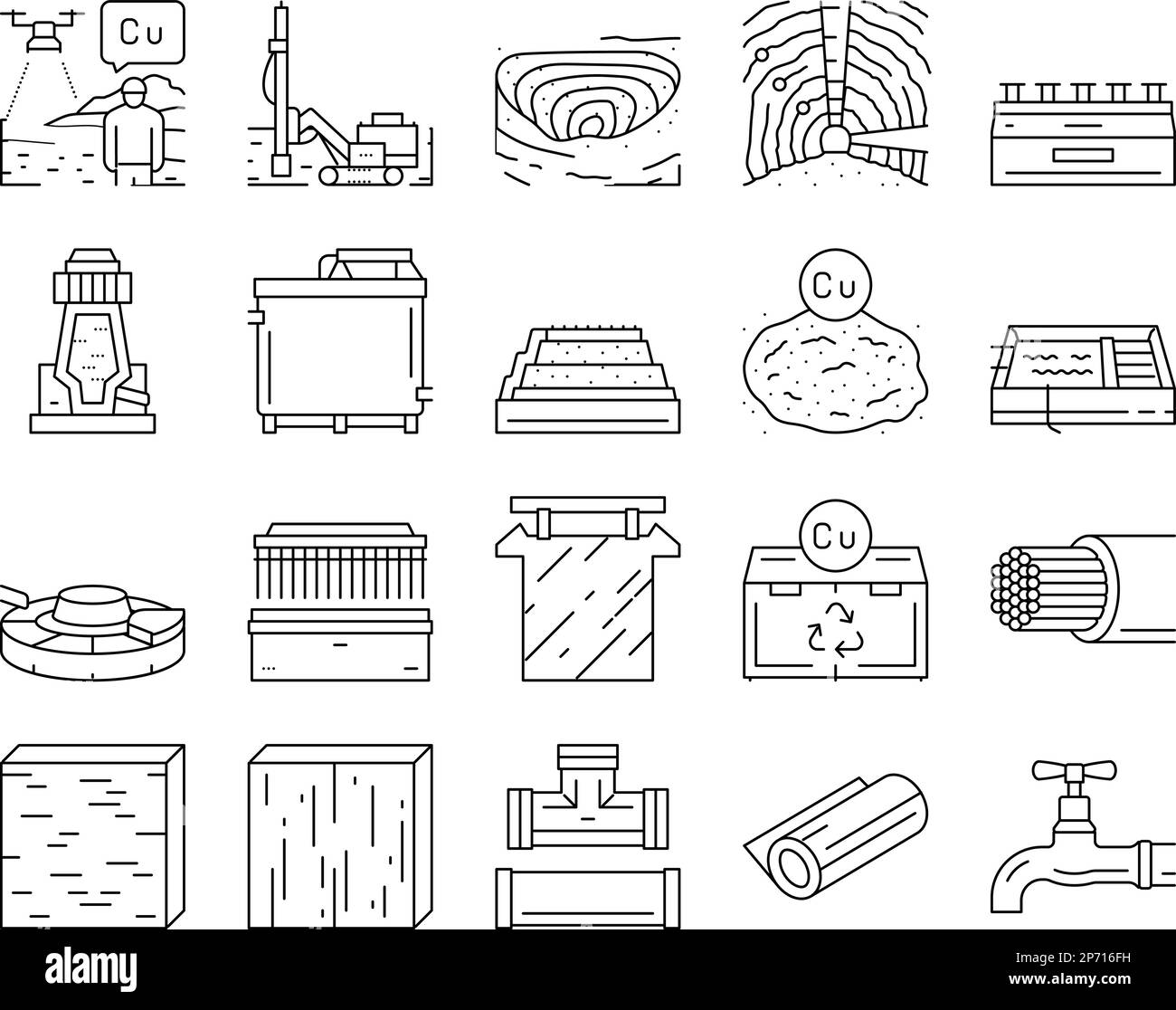 production de cuivre métal icônes d'acier définir vecteur Illustration de Vecteur