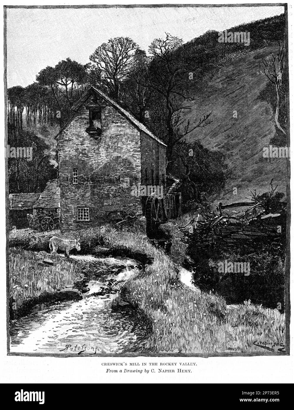 Gravure du moulin de Creswick dans la vallée de Rockey, vers 1880 Banque D'Images
