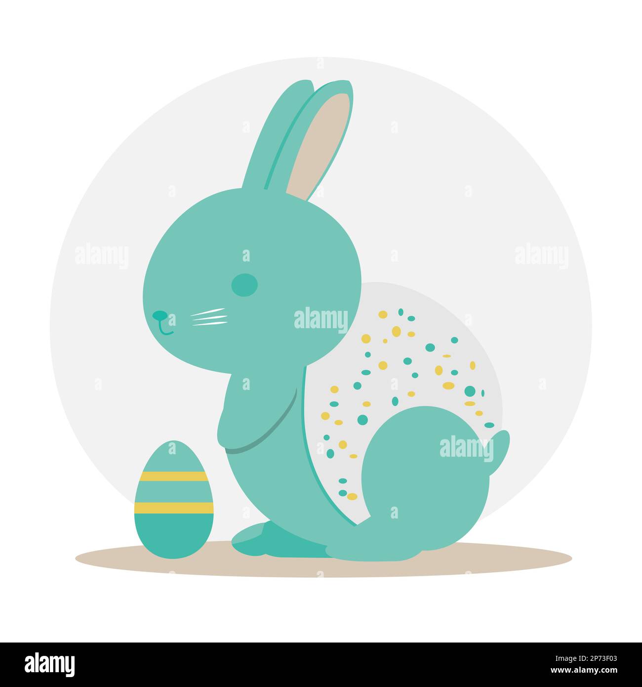 Jolie illustration abstraite d'un lapin avec un œuf de Pâques dans des tons pastel bleu clair. Carte de vœux, carte postale et icône plate d'un lapin de Pâques Illustration de Vecteur