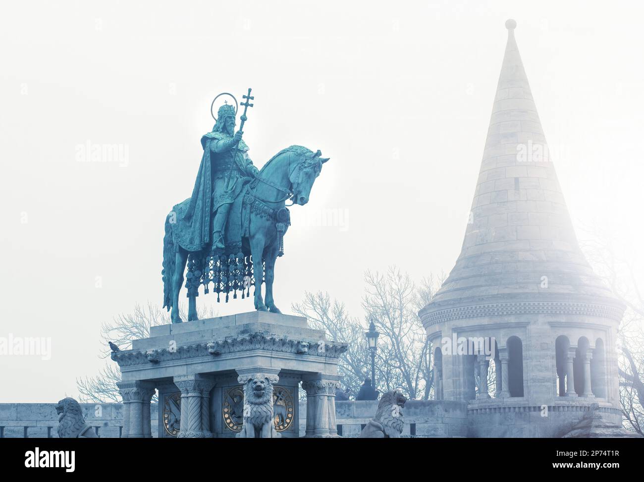 Statue de Saint Stephen à Budapest, Hongrie. Banque D'Images