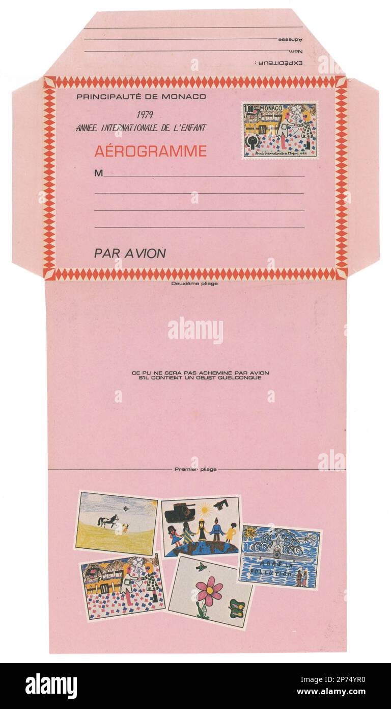 Monaco 1979, AEROGRAM de Monaco année internationale de l'enfant. Couleur rose-polychrome. Valeur du timbre inutilisé 1,90 franc monégasque Banque D'Images