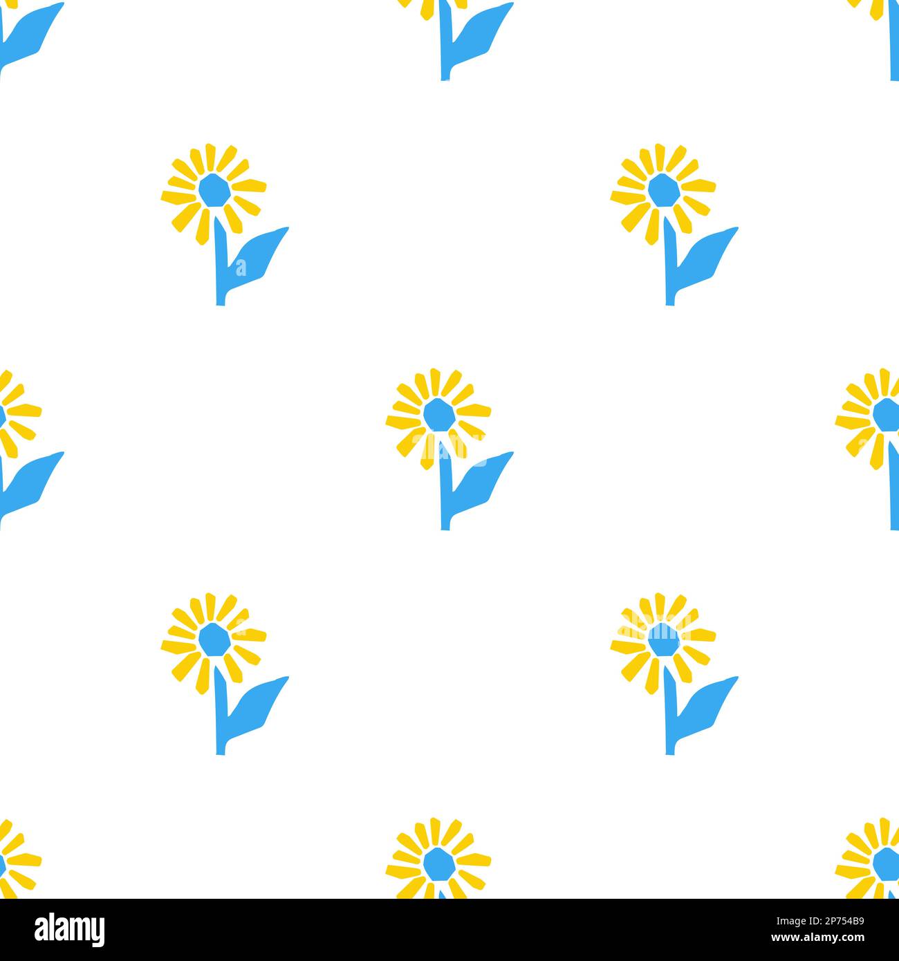 Motif sans couture avec illustration stylisée tournesol de style de coupe de couleur bleue et jaune sur fond blanc Illustration de Vecteur