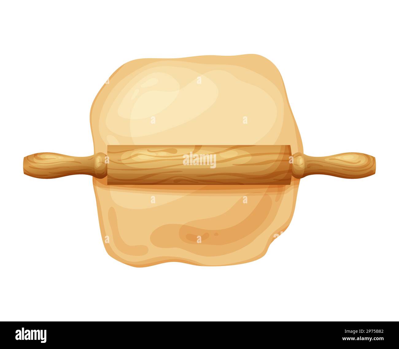 Rouleau à pâtisserie en bois avec pâte fraîche brute. Un délicieux pain fait maison. Farine dans un bol ou un sac, produit biologique. Illustration vectorielle isolée Illustration de Vecteur