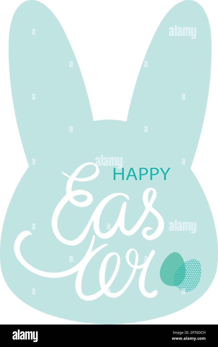 Logo Happy Easter Celebration de couleur bleu clair. Contour du visage de lapin de Pâques avec texte dessiné à la main joyeuses Pâques Illustration de Vecteur