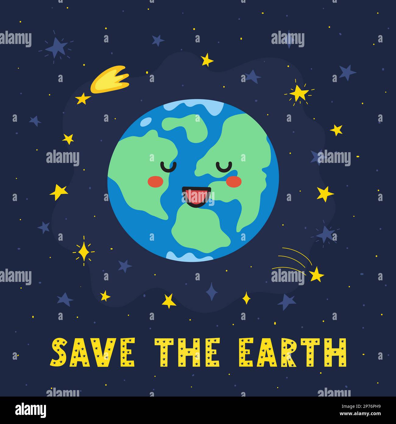 Enregistrez l'imprimé Terre avec le joli personnage Planet. Carte amusante de style dessin animé Illustration de Vecteur