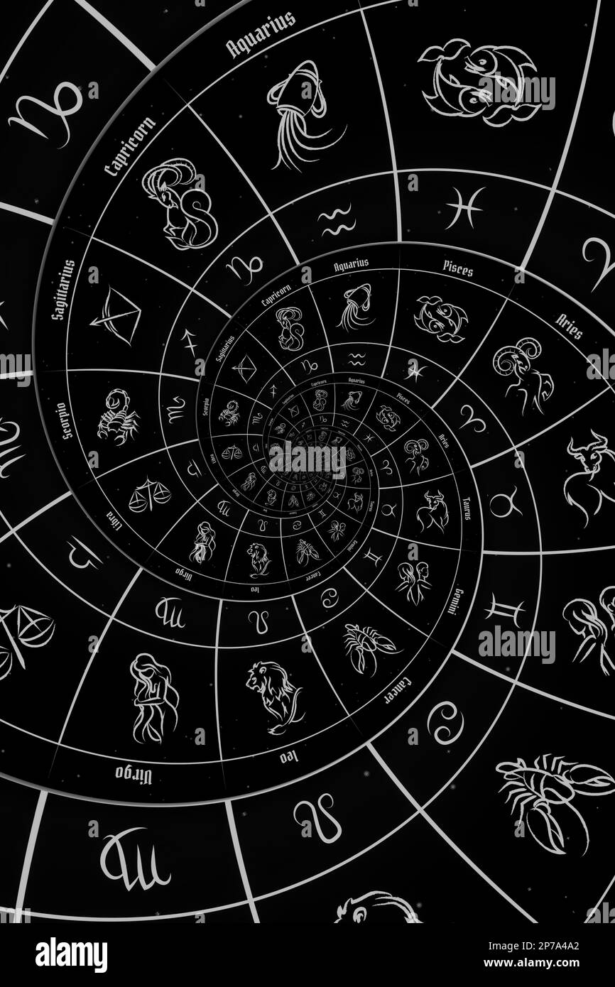 Signes du zodiaque arrière-plan de l'horoscope. Concept de fantaisie et de mystère - noir Banque D'Images