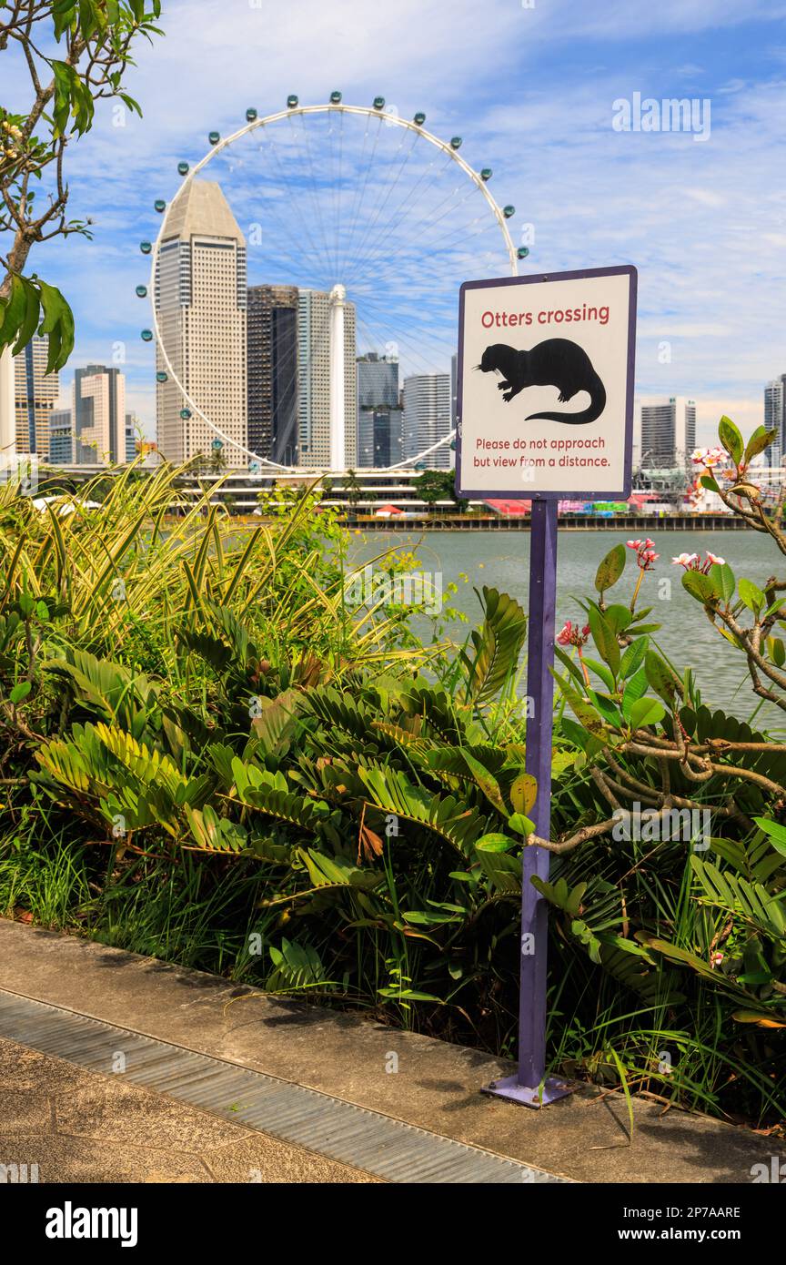 Panneau « Otter's Crossing » à Garden's by the Bay, Singapour Banque D'Images