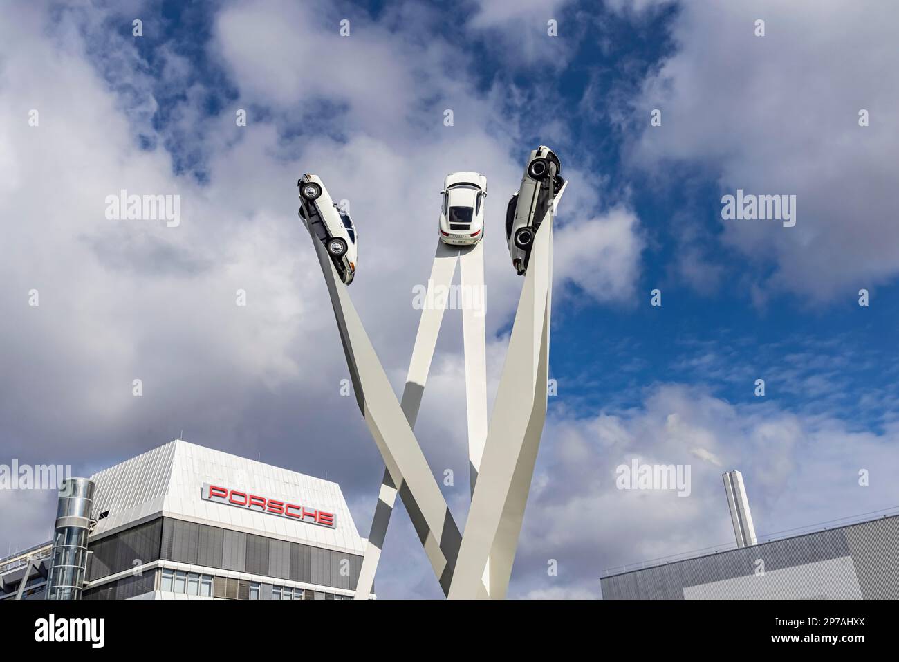 Porscheplatz avec le siège de Porsche, inspiration artistique 911 de Gerry Judah avec les véhicules Porsche 911, Zuffenhausen, Stuttgart Banque D'Images