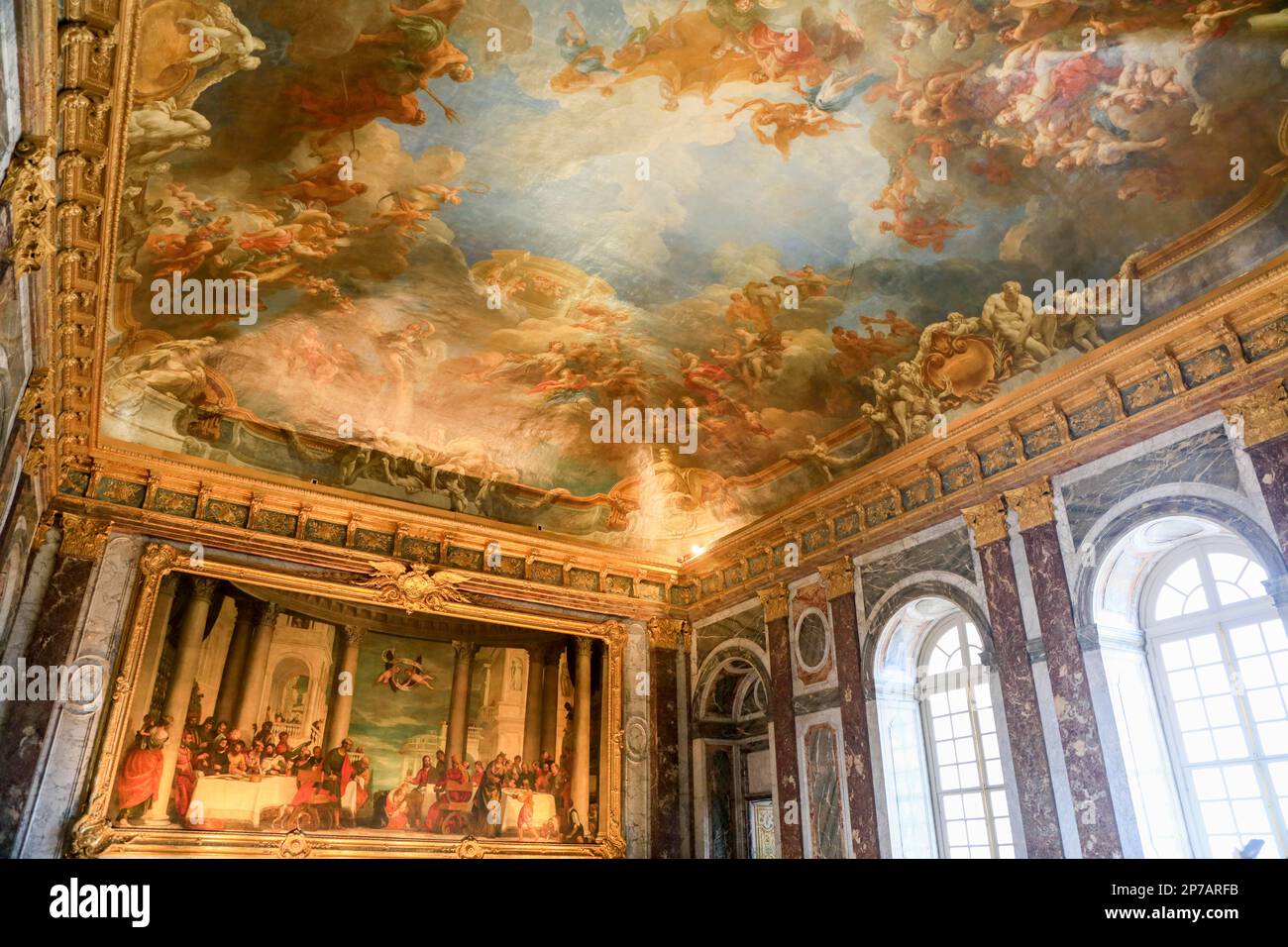 Hercules Hall avec une peinture monumentale le dîner dans la Maison de Simon le Pharisien par Paolo Caliari appelé Veronese, Château de Versailles Banque D'Images