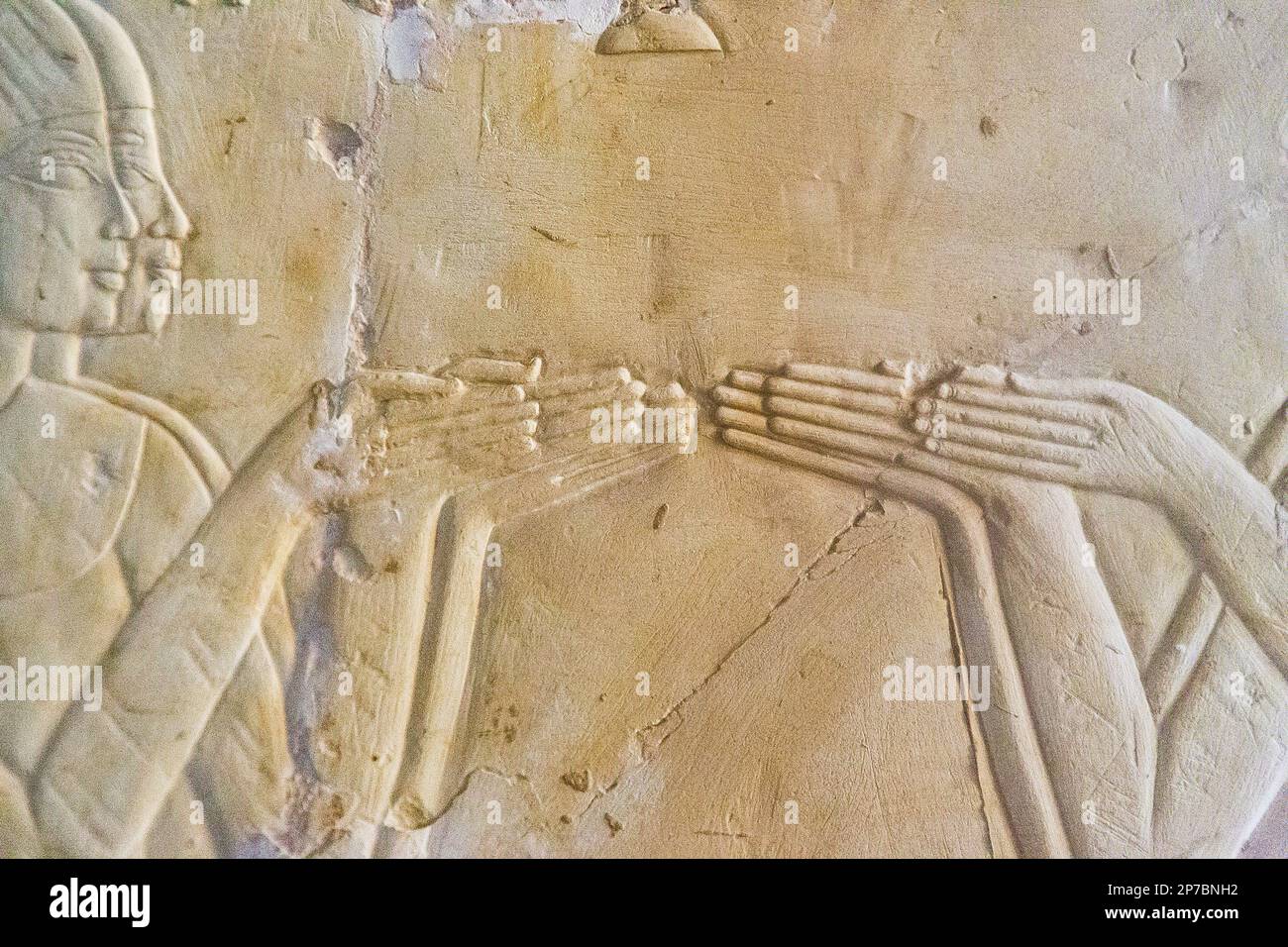 Louxor en Egypte, tombe de Kheruef, premier jubilé (Heb SED) d'Amenhotep III Mains de chanteuses. Banque D'Images