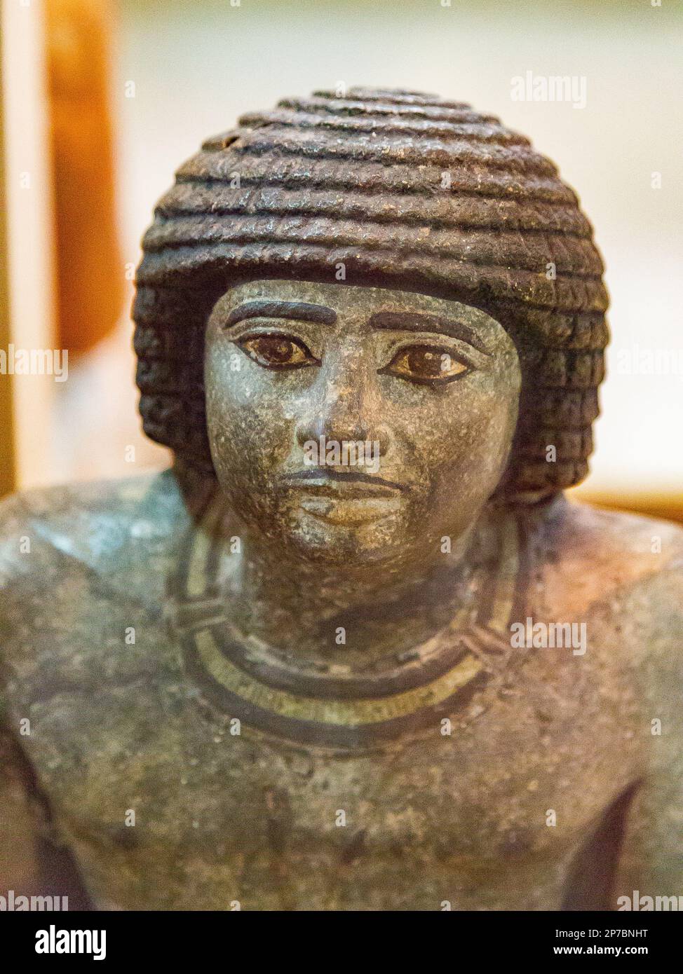 Le Caire, Musée égyptien, le scribe Nimatsed, granit gris, de Saqqara. Banque D'Images