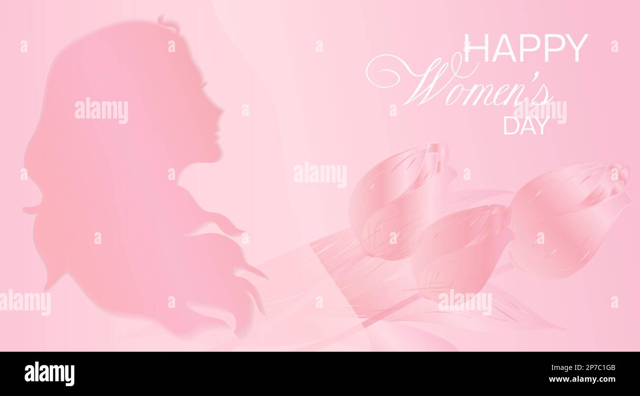 Silhouette féminine et fleurs de tulipe. sur fond rose, dégradé. Le concept de la fête des mères, de la fête des femmes, des salutations pour les proches. Illustration de Vecteur