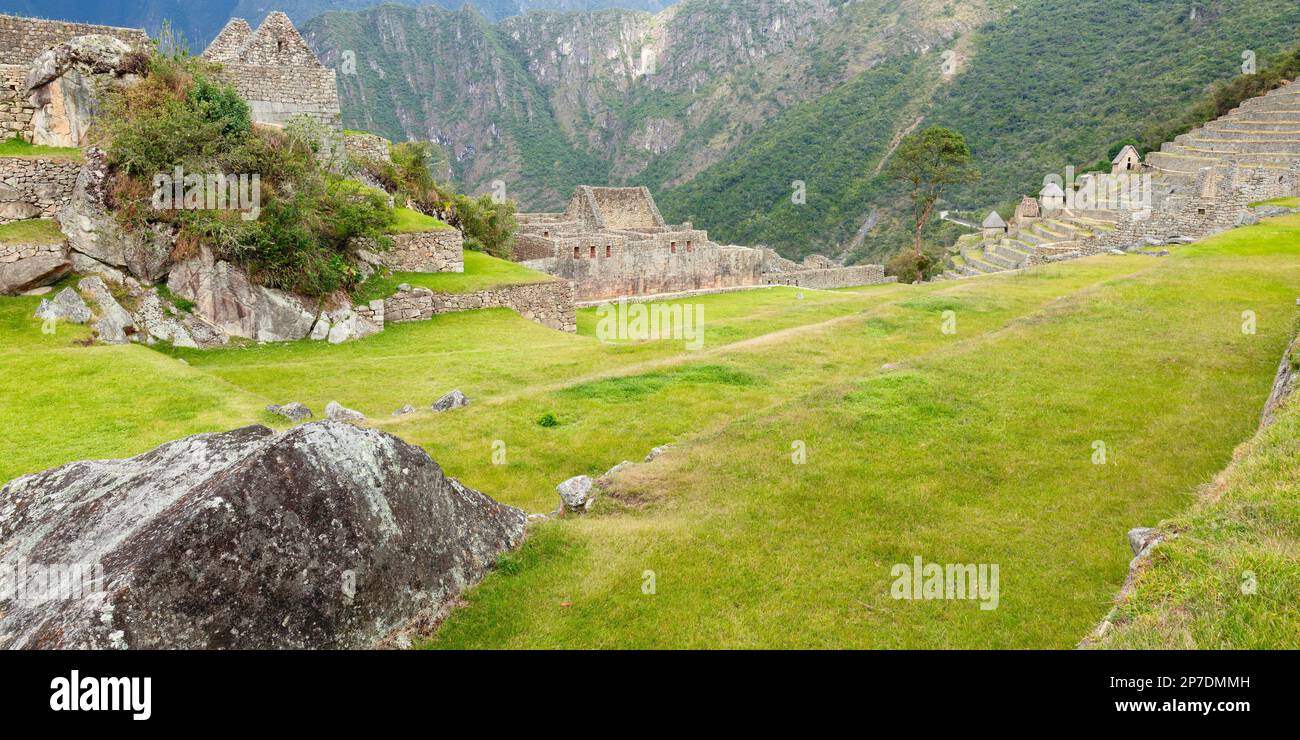 Machu Picchu, ville en ruines des Incas, Cordilleria des Andes, province d'Urubamba, Cusco, Pérou Banque D'Images