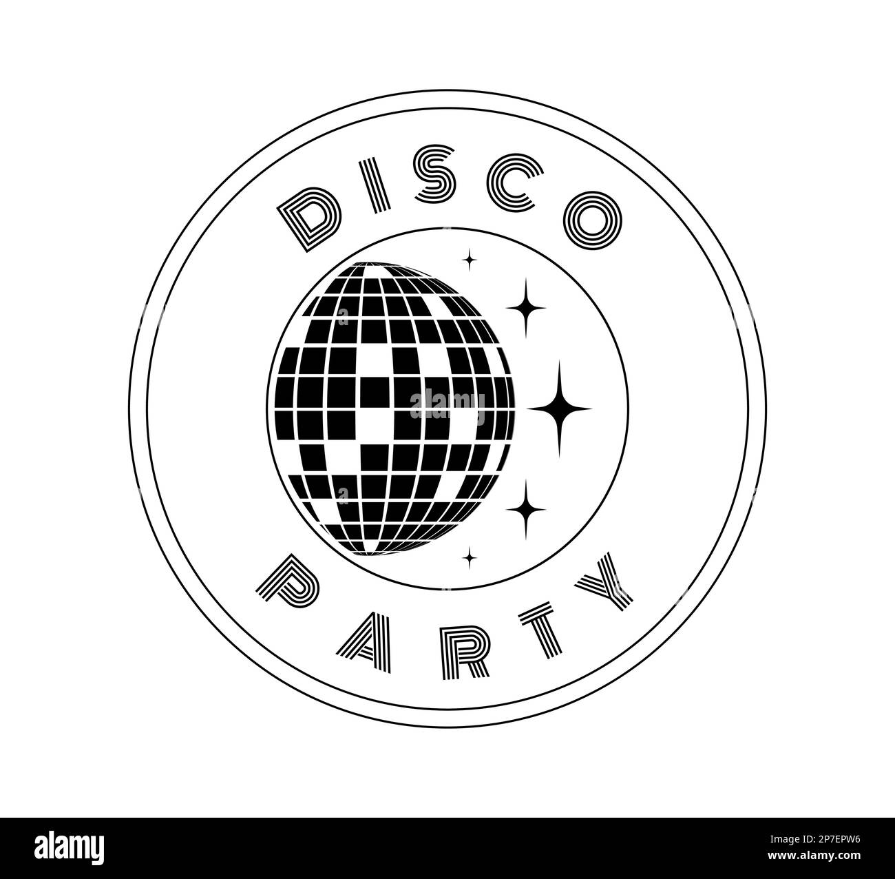 Bannière disco Party.Affiche de musique rétro.DJ modèle Party.Disco ball des années 80.Fête des années 70. Illustration de Vecteur