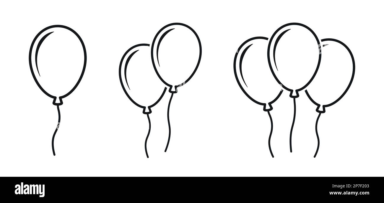 Symboles ballon bouquet volant de fête décoration ballons contour vector illustration ensemble d'icônes Illustration de Vecteur