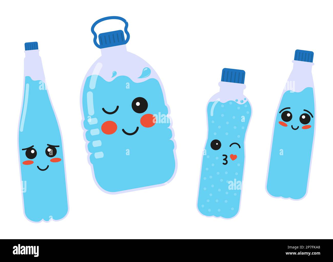 Flacons d'eau amusants avec visages mignons Illustration vectorielle de style plat Illustration de Vecteur
