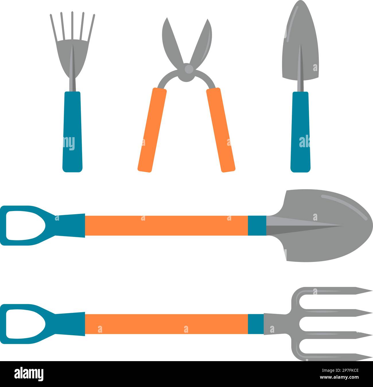 Collection d'outils pour le jardinage. Pelle, fourche de PitchFork, ciseaux Illustration vectorielle à plat Illustration de Vecteur
