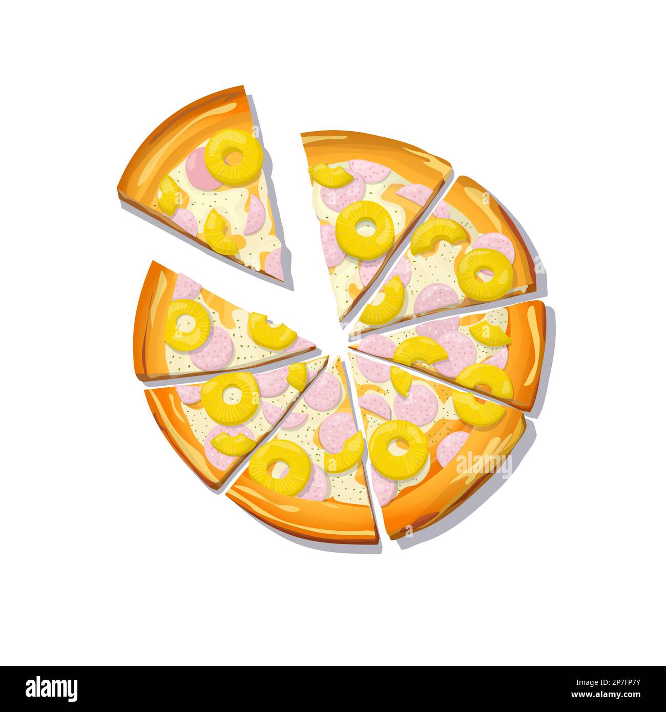 Dessin animé en tranches de Pizza Hawaii sur fond blanc, illustration vectorielle Illustration de Vecteur